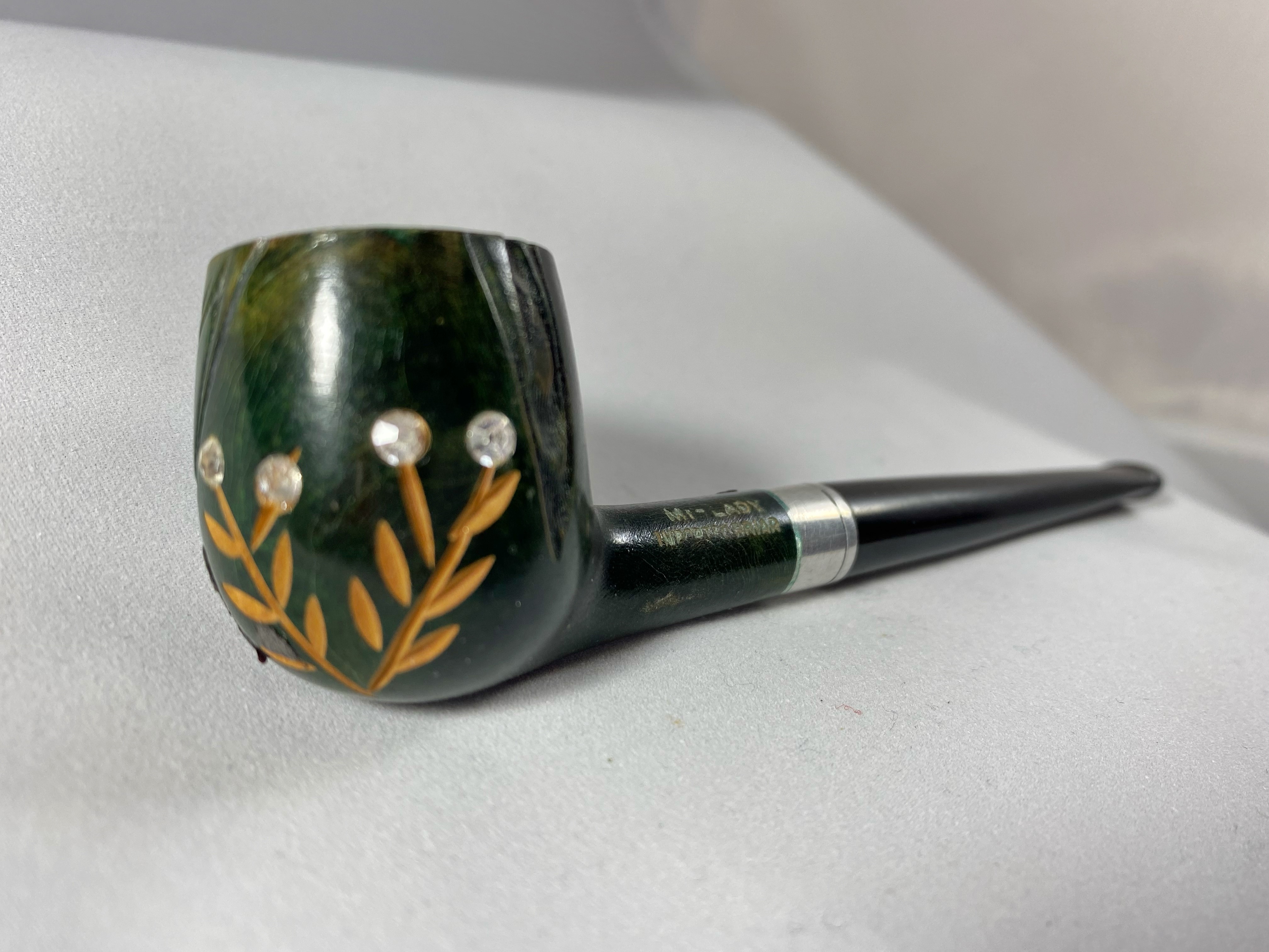 Lot 571: Green & Black Mi-Lady Pipe with Clear Stones